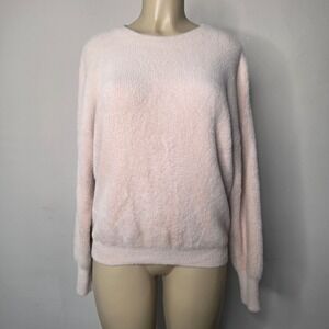 Brave+True Sweater Womens M Pink Fuzzy Knit Crew Neck Long Sleeve Pullover Cozy